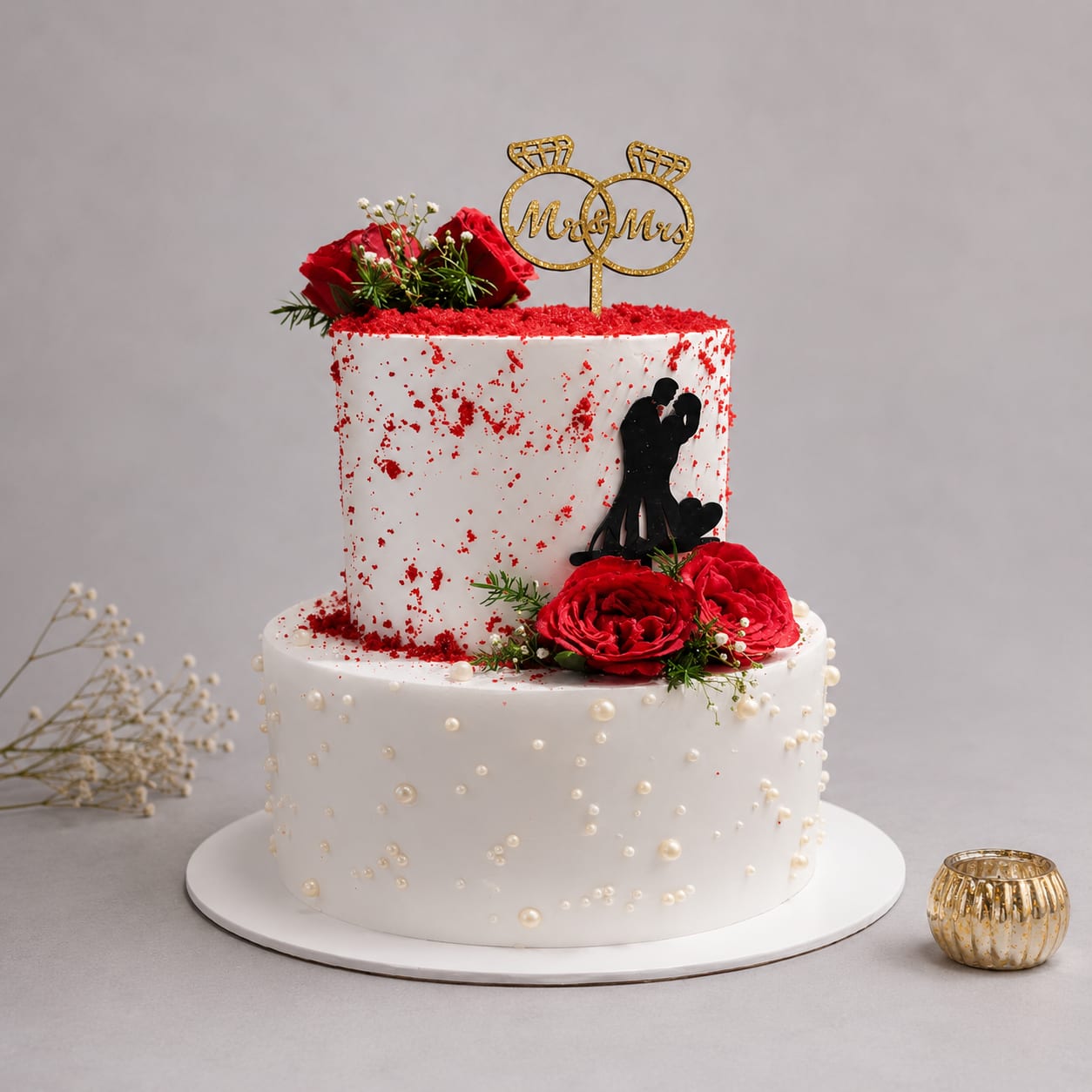 Red Rose Couple Engagement Cake