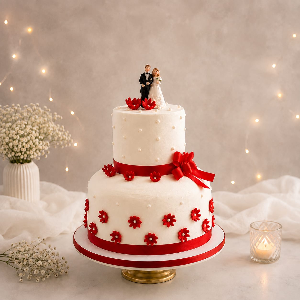Red Floral Anniversary Cake
