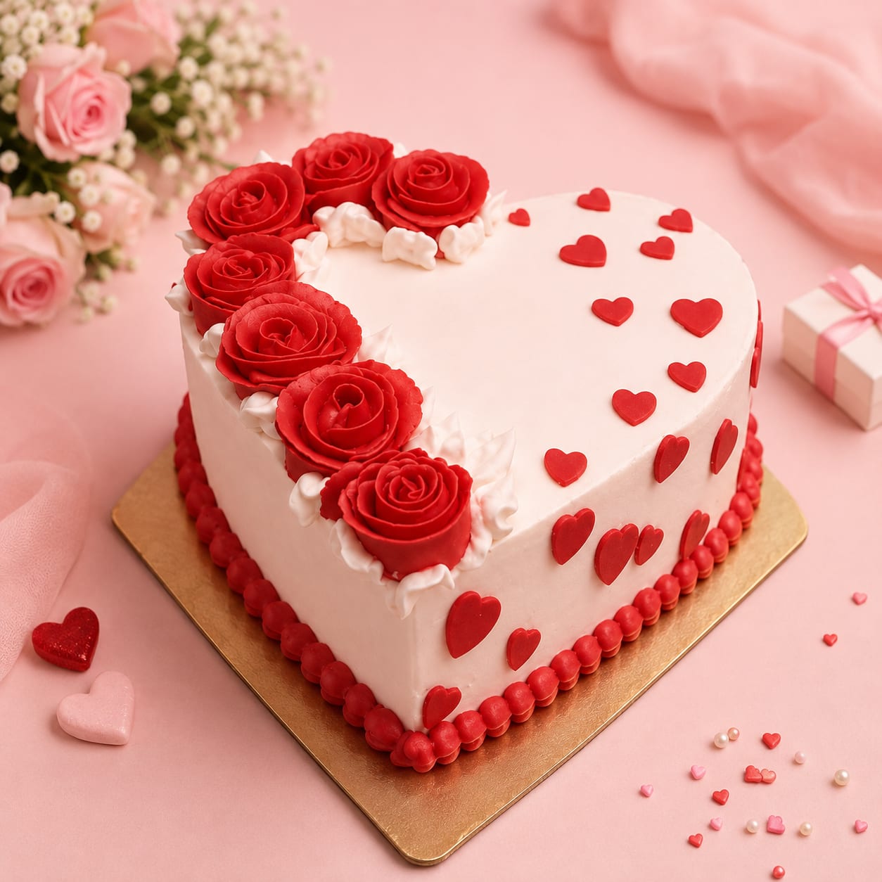 Red Rose Heart Shape Cake