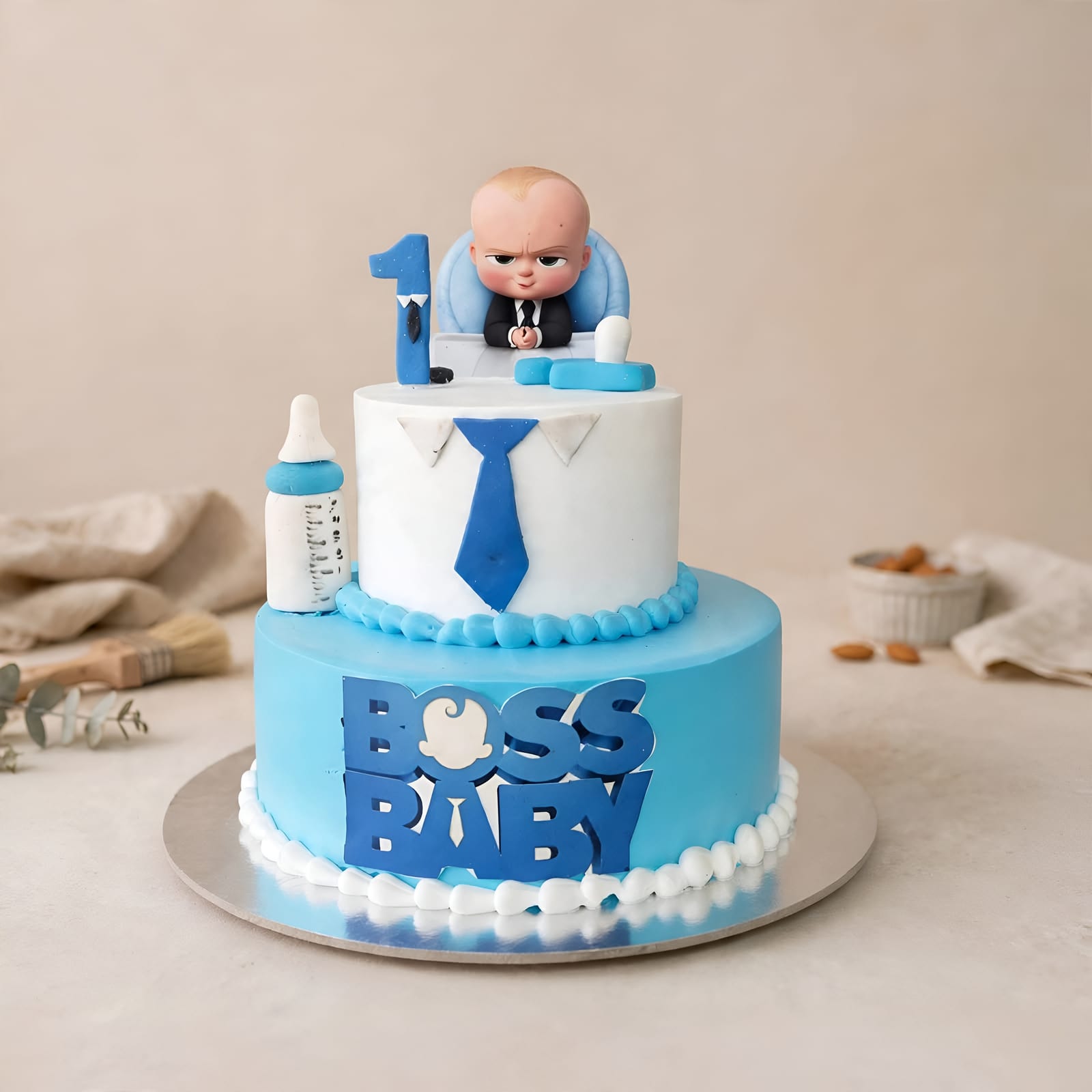 Two-Tier Boss Baby First Birthday Cake