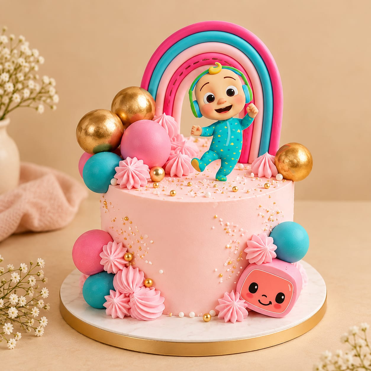 Cocomelon Theme Birthday Cake