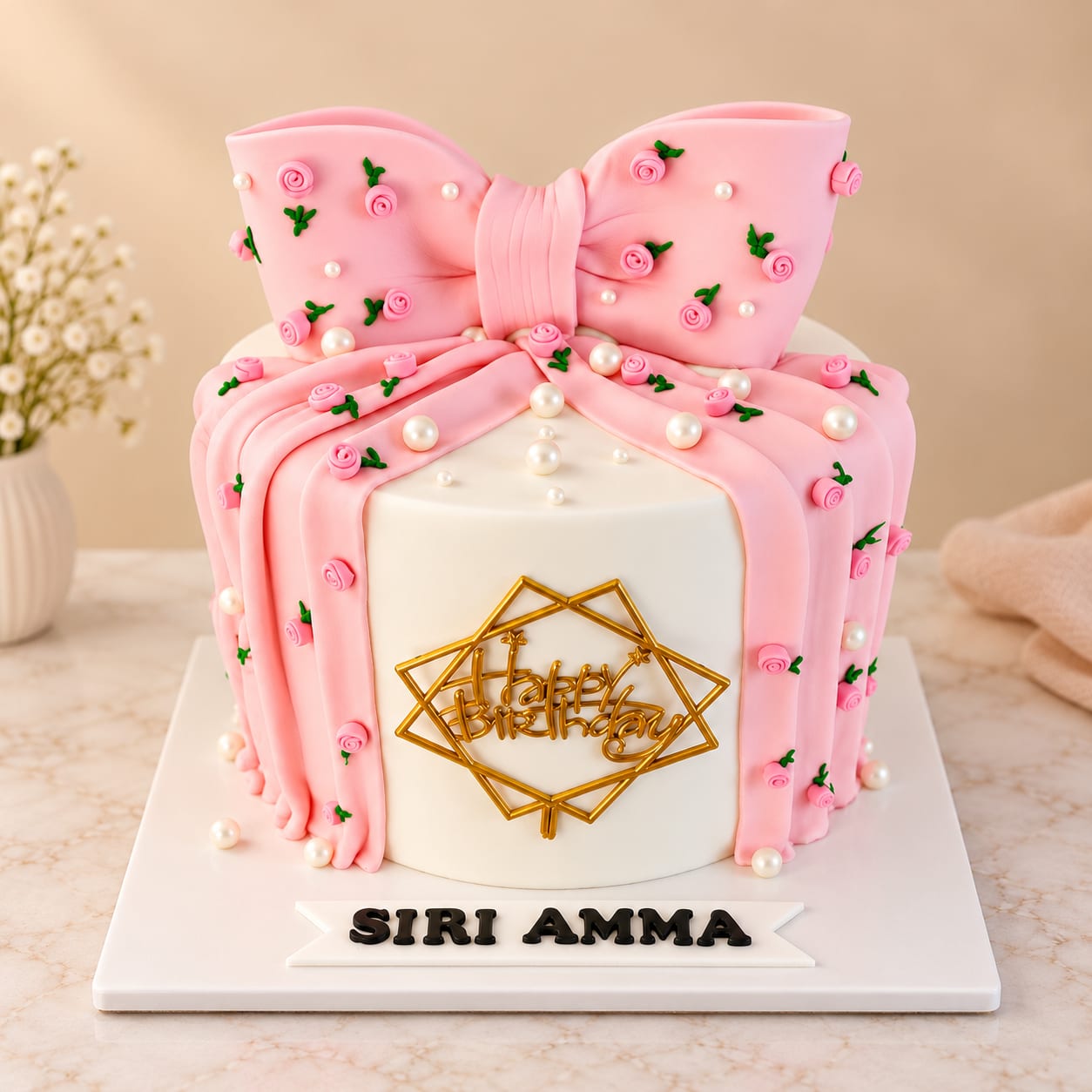 Pink Bow Birthday Cake