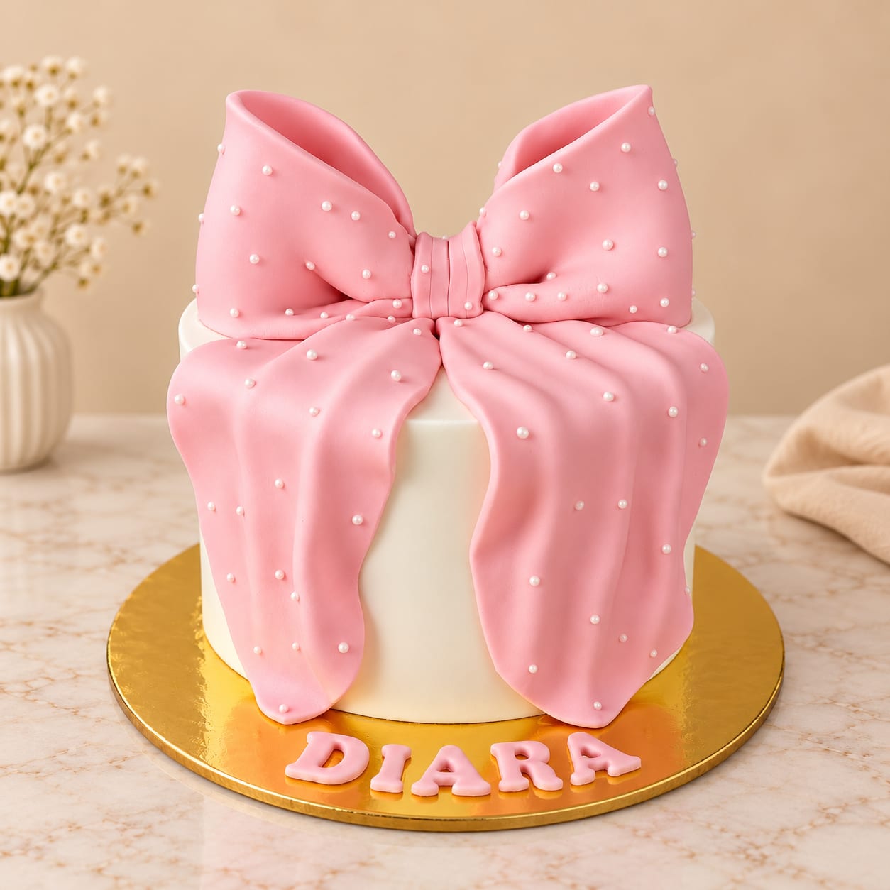 Pink Ribbon Bow Birthday Cake