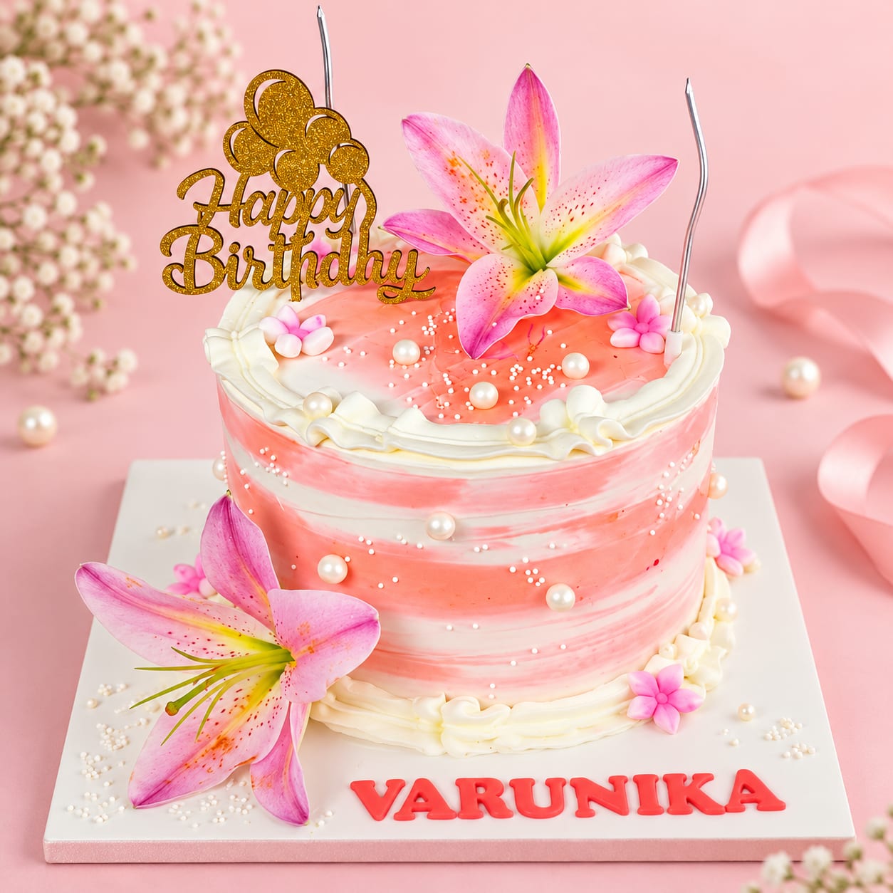 Pink Lily Floral Cake