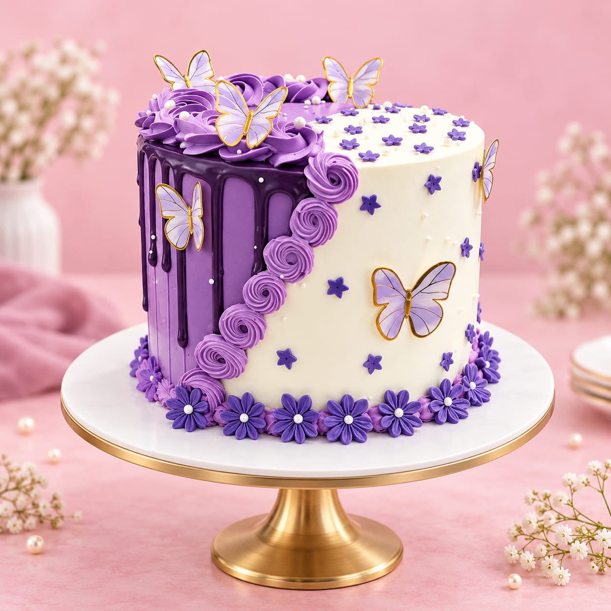 Purple Butterfly Theme Cake
