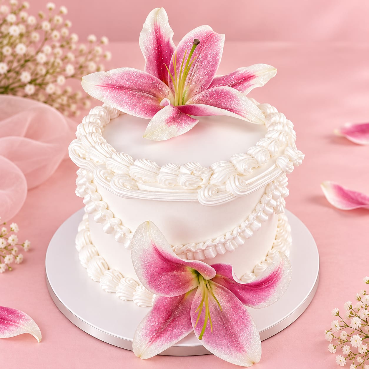 Elegant White Lily Floral Cake