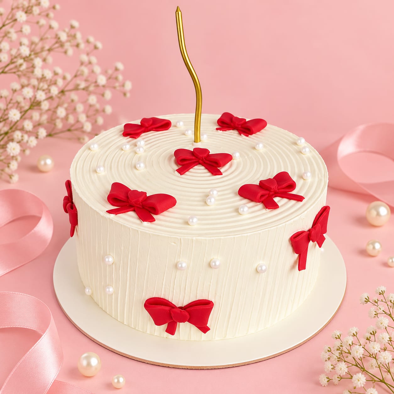 Red Bow & Pearl Birthday Cake