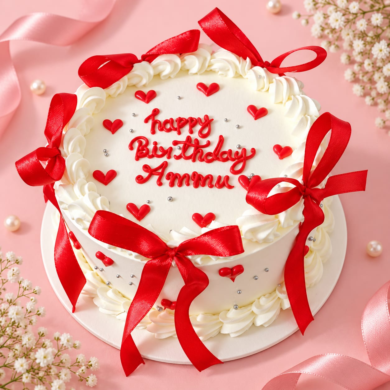Red Ribbon Heart Shape Cake