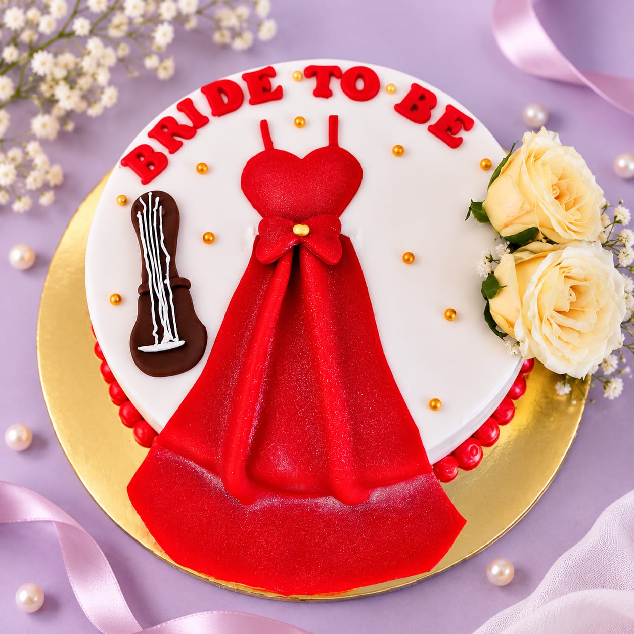 Red Bridal Dress Bride-to-Be Cake