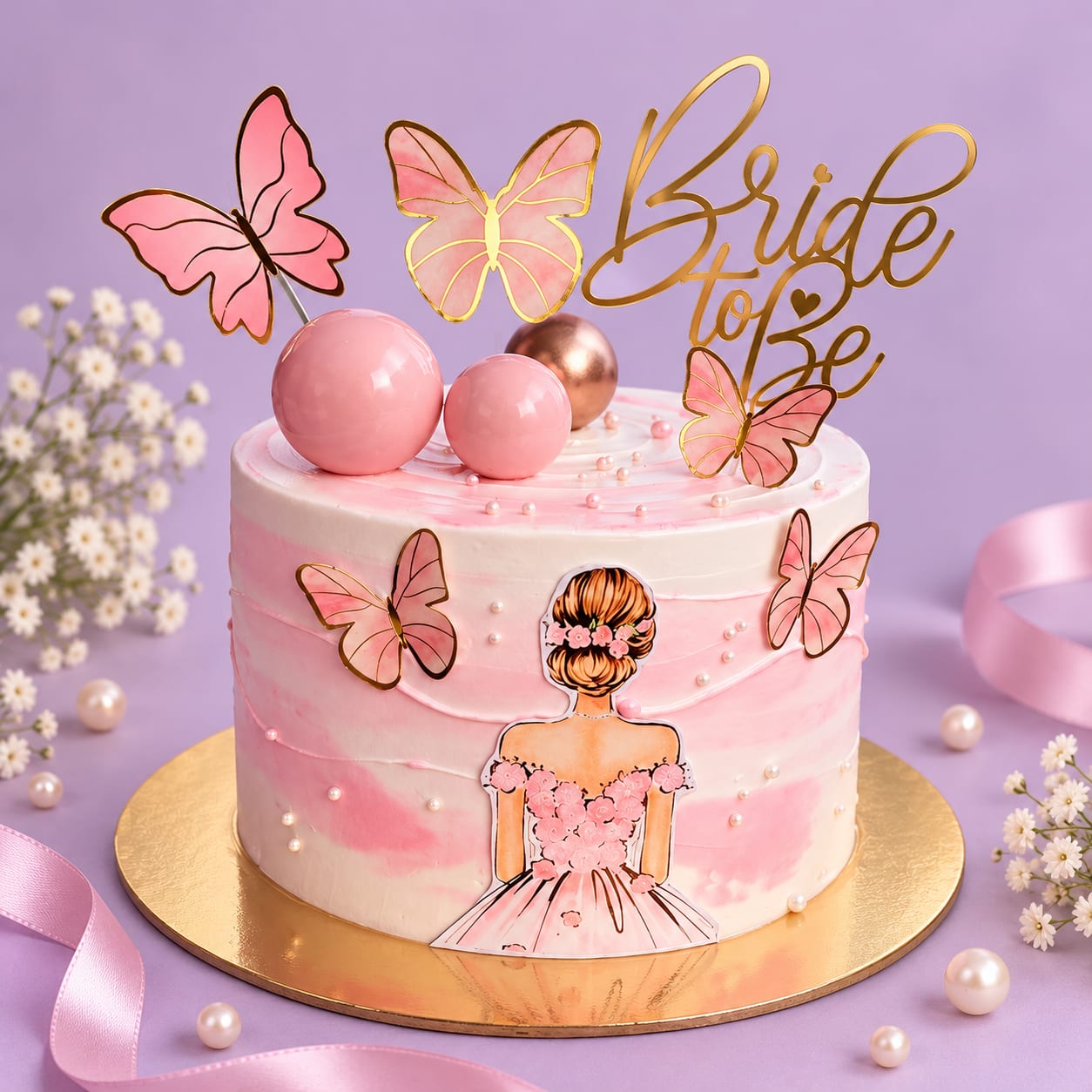 Pink Butterfly Bride-to-Be Cake