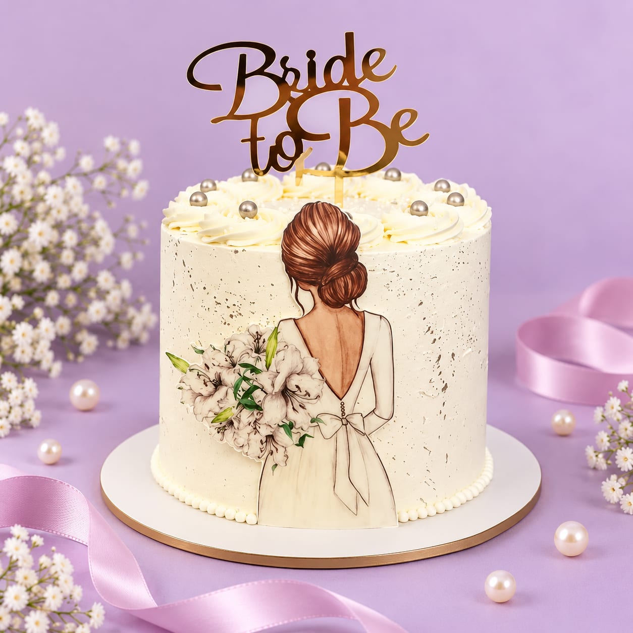Elegant White Bride-to-Be Bridal Shower Cake