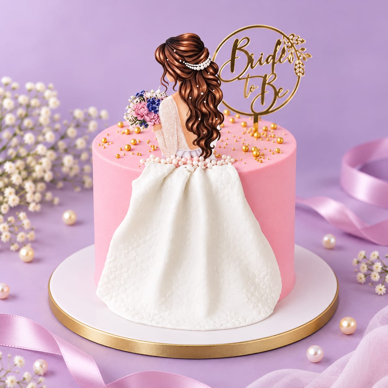 Pink Bridal Gown Bride-to-Be Cake