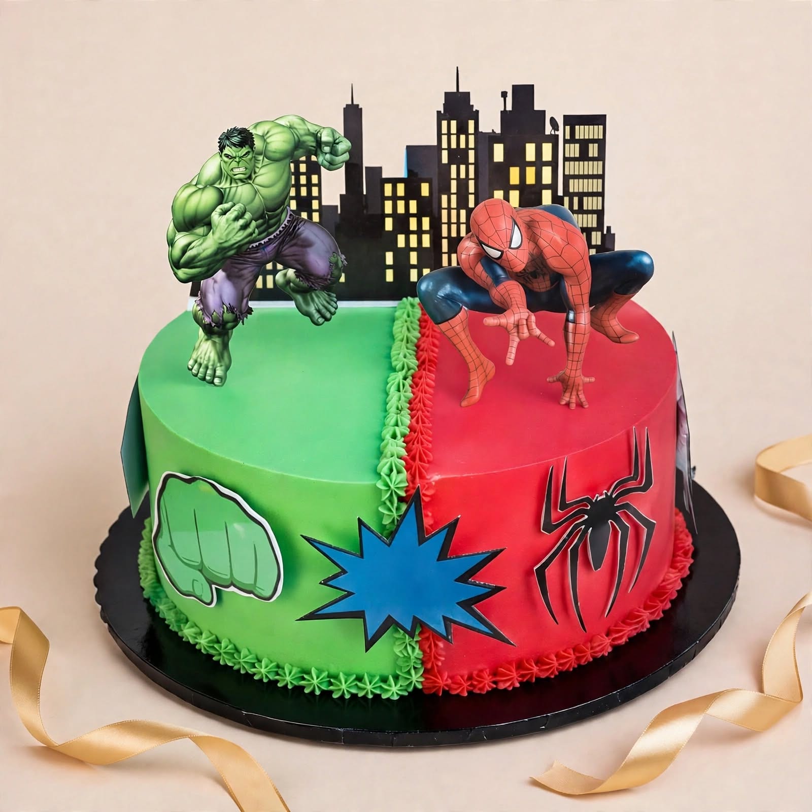 Hulk and Spiderman Birthday Cake