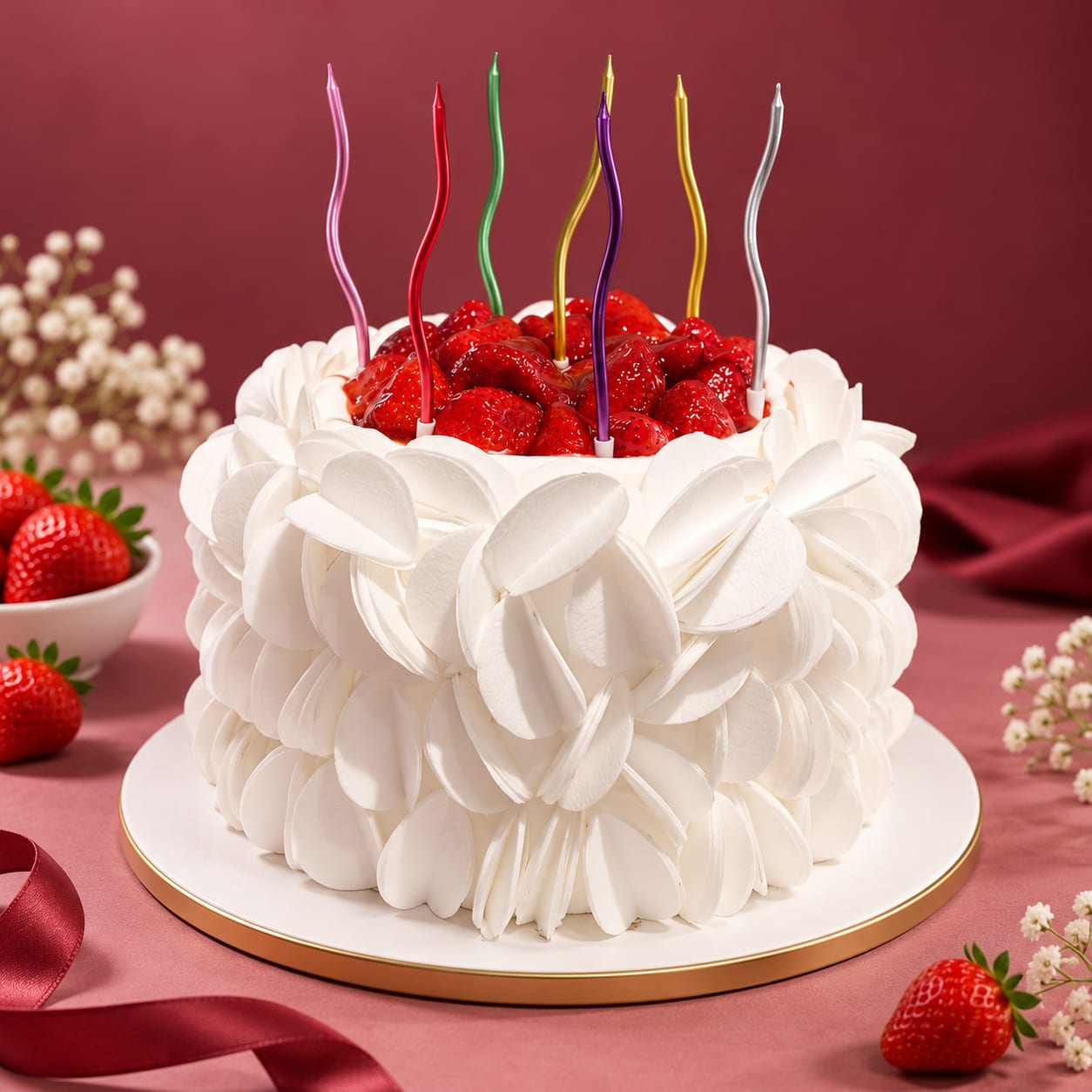 White Wafer Flower Cake